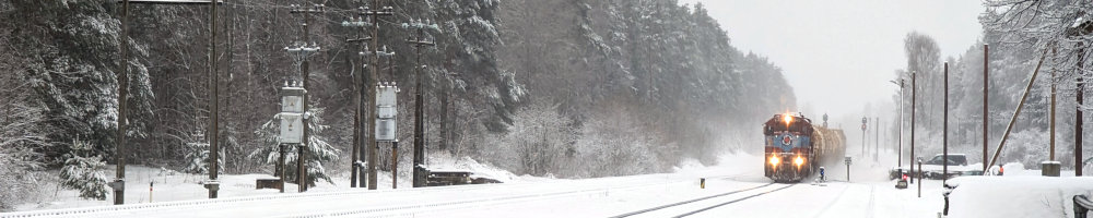 Diiselrong läbimas lumesajust Elvat Valgast Tartu poole